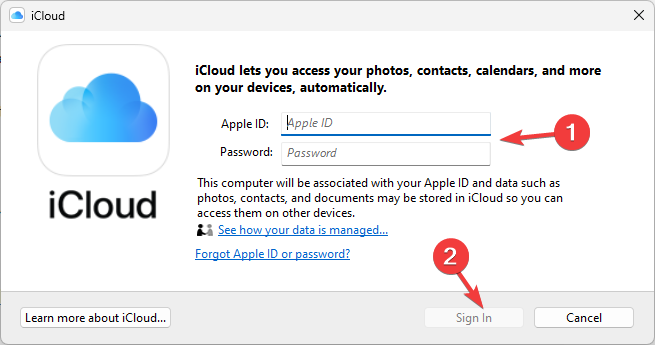 Apple IDの認証情報を入力してください