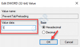 Preventtabpreloading Uredi Dword (32 Bit) Vrijednost Vrijednost Podaci 0 Ok