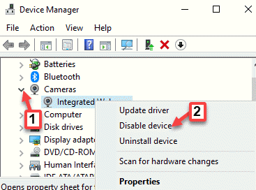 Device Manager Cameras Integrated Camera คลิกขวาที่ Disbale Device