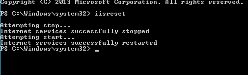 Windows 19의 IISRESET 문제가 발생했습니다. 키 집합이 존재하지 않습니다.
