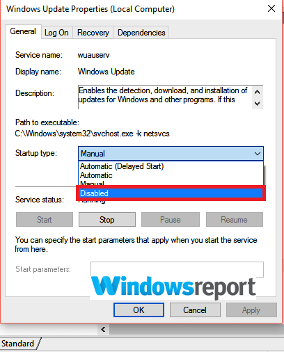 starttype deaktiveret Windows skal altid opdateres