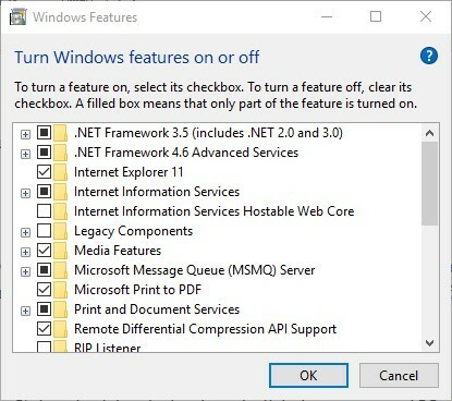 تمكين ميزات الوسائط في ميزات Windows