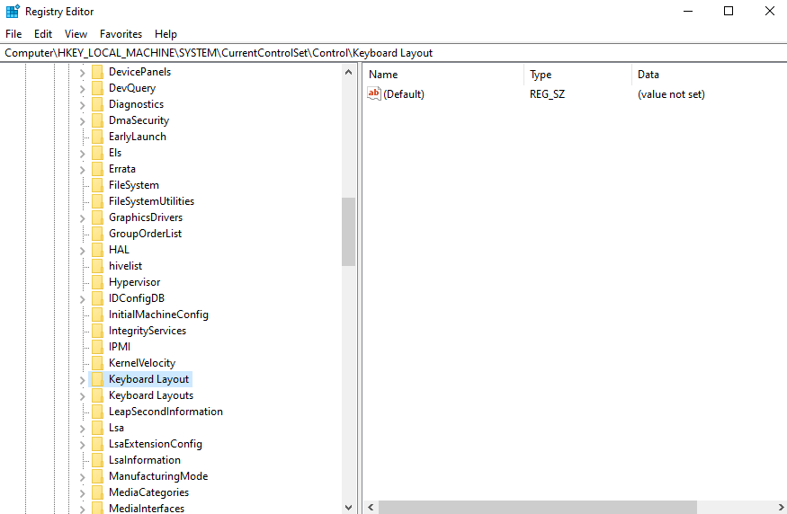 Editorul Registrului - Windows continuă să adauge automat aspectul tastaturii en-us
