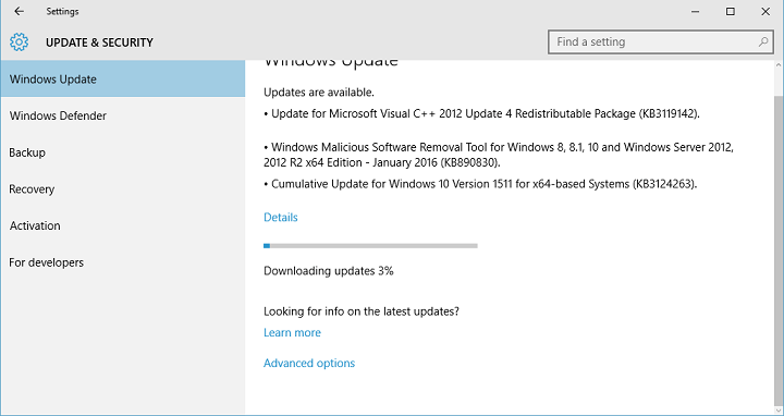 Kumulativní aktualizace KB3124263 vydána pro uživatele systému Windows 10