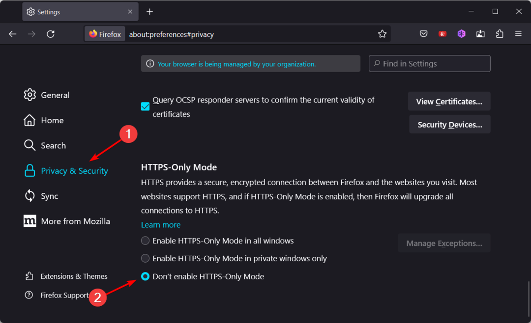 dont-enable-https-only Firefox hat kein potenzielles Sicherheitsproblem verbunden