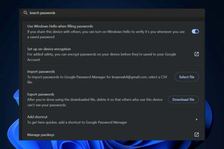 Chromes Administrer adgangsnøgler fører nu til Windows 11's adgangsnøglersektion