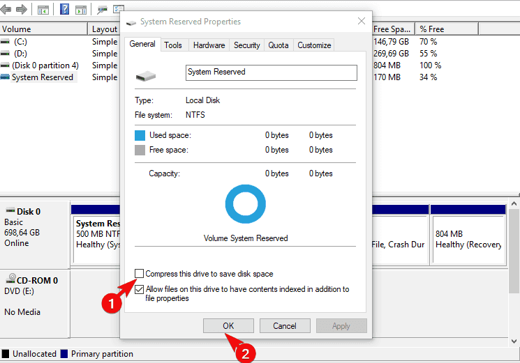 Windows 10-fel är den aktuella aktiva partitionen komprimerad