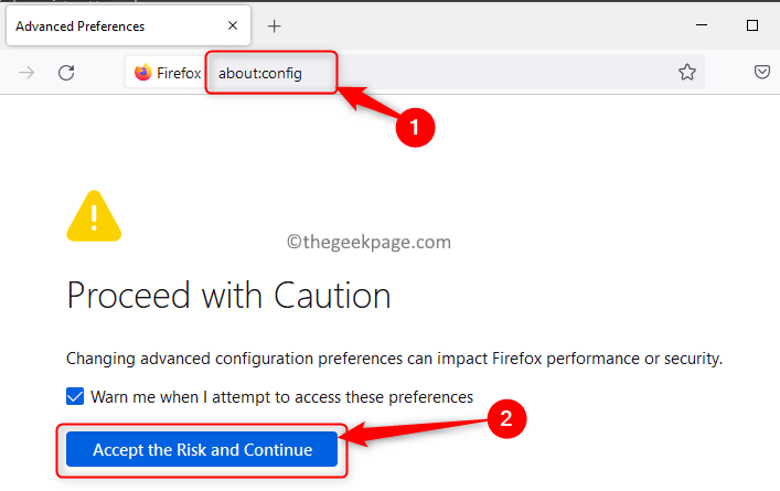 Firefox Config Accepter risiko Min