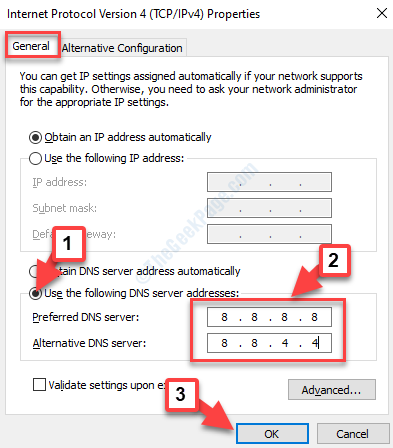 Internetprotokol Version 4 Egenskaber Generelt Brug følgende DNS-server Google Dns
