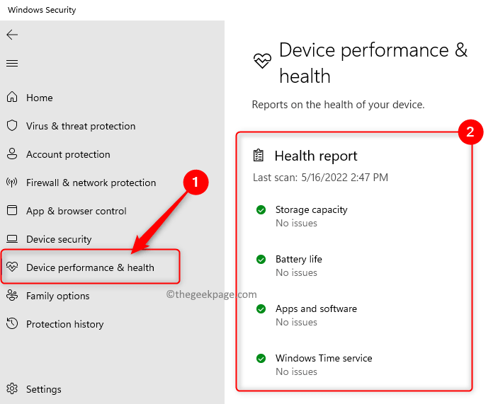 Performanța și sănătatea dispozitivului de securitate Windows Min