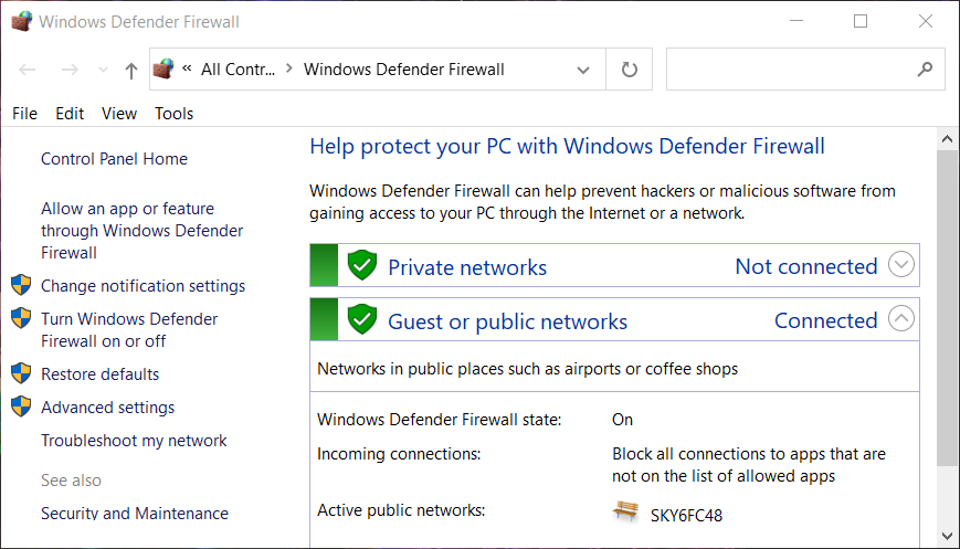 มายคราฟไฟร์วอลล์ Windows Defender ไม่ได้ติดตั้ง windows 10