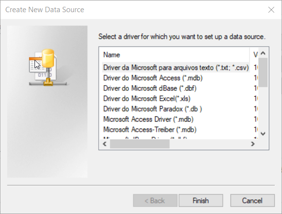 Ventana Crear nueva fuente de datos, instalar el controlador odbc de Oracle, Windows 10