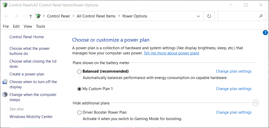 Das Power Options-Applet, mit dem Airpods keine Verbindung herstellen
