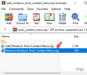 Folder Zip Rulați meniul contextual Eliminare instrumente Windows.reg Faceți dublu clic pe Min