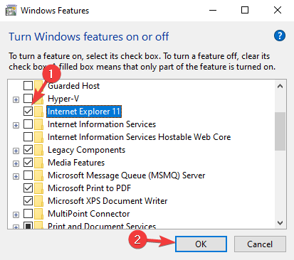 Windows Features Internet Explorer