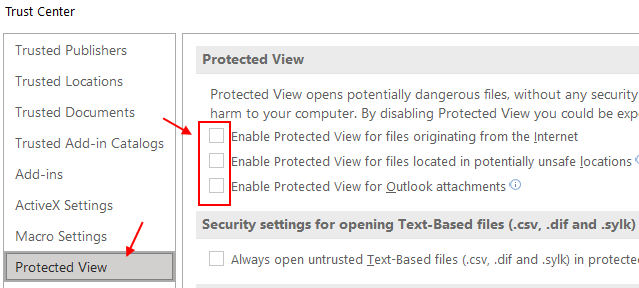 Poista Protected View Excel Min. Käytöstä