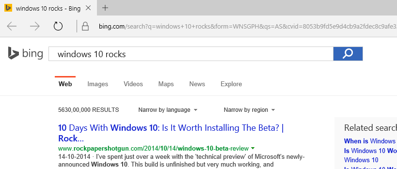 Pakeiskite numatytąją paiešką iš „Bing“ į „Google“ sistemoje „Windows 10“