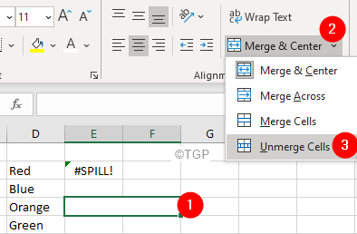 Excel -spildfejl Slå cellerne sammen