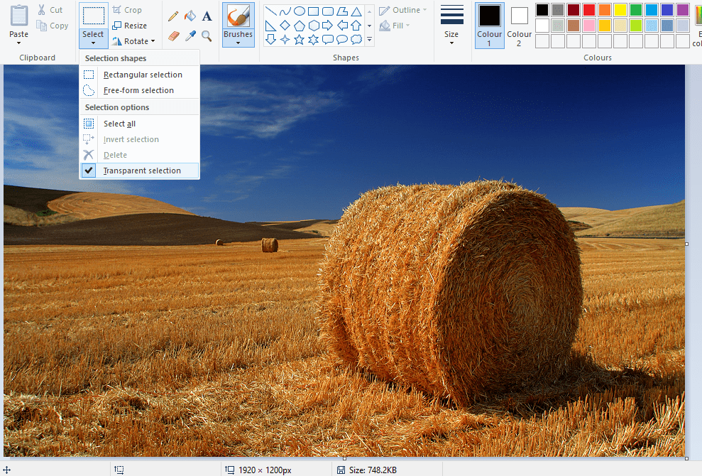 transparanter Hintergrund in Paint onder Windows 10