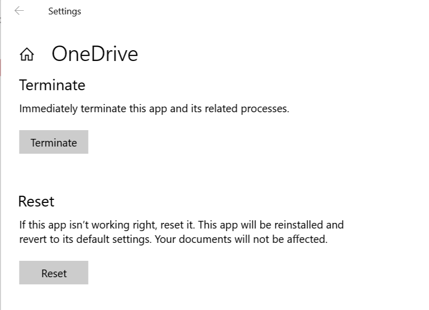 OneDrive - Скинути - Завершити - WIndows 10