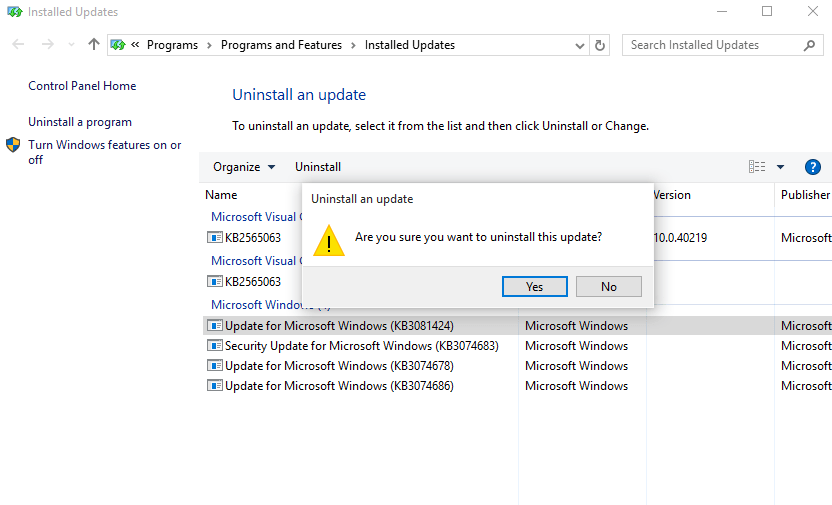 select-update-windows-10-uninstall