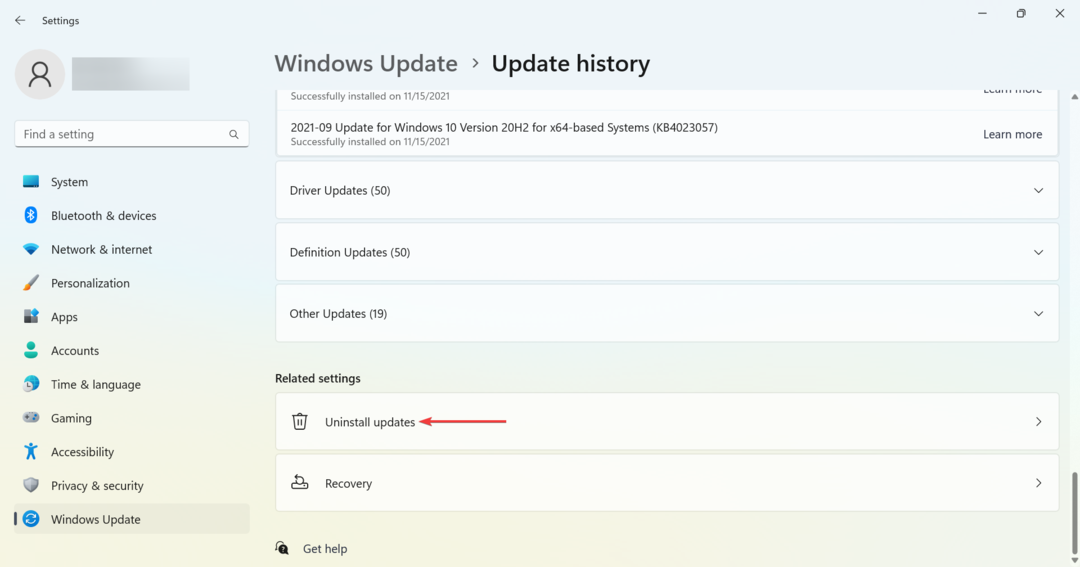 desinstale las actualizaciones para corregir que no se encuentren dispositivos de salida en Windows 11