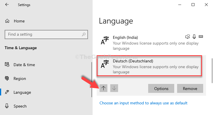 Idioma adicionado Selecione o idioma Clique na seta para cima Definir como idioma padrão