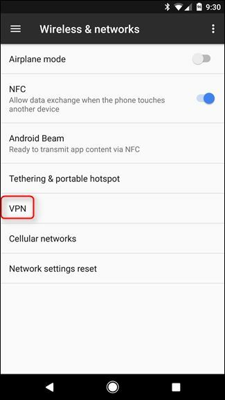 Puudutage valikut VPN