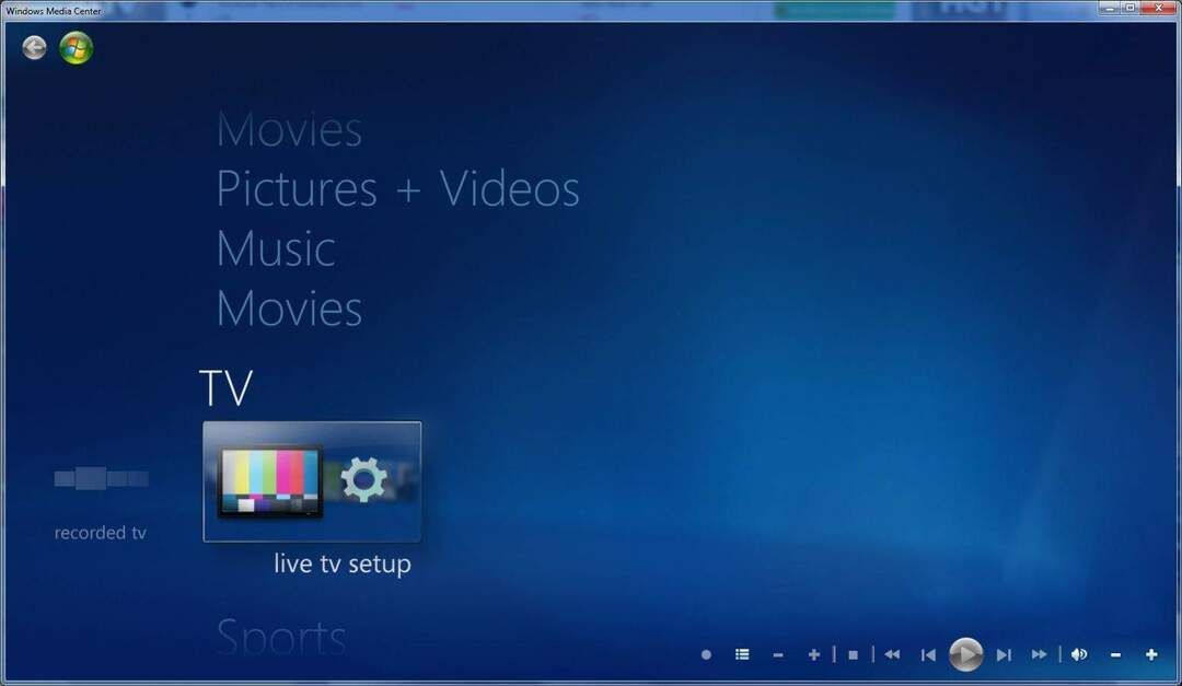 živá televize v systému Windows Media Center ve Windows 8