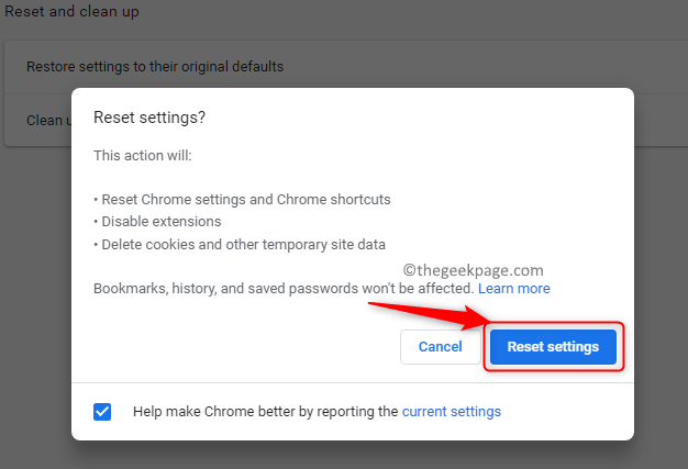 Chrome Confirmer Réinitialiser Min