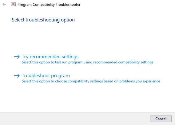 solucionador de problemas de compatibilidade de programa