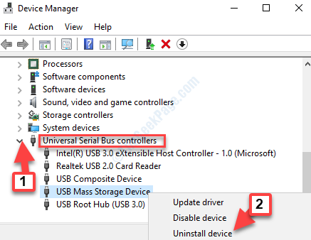 Device Manager Controller Universal Serial Bus Dispositivo di archiviazione di massa USB Disinstalla dispositivo