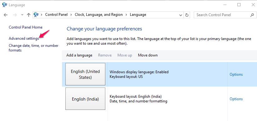 Изменить метод ввода языка клавиатуры по умолчанию в Windows 10