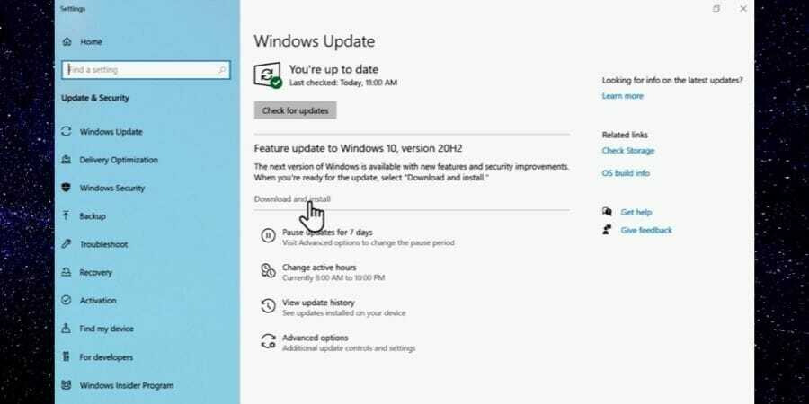 Aktualizacja systemu Windows 10 20H2