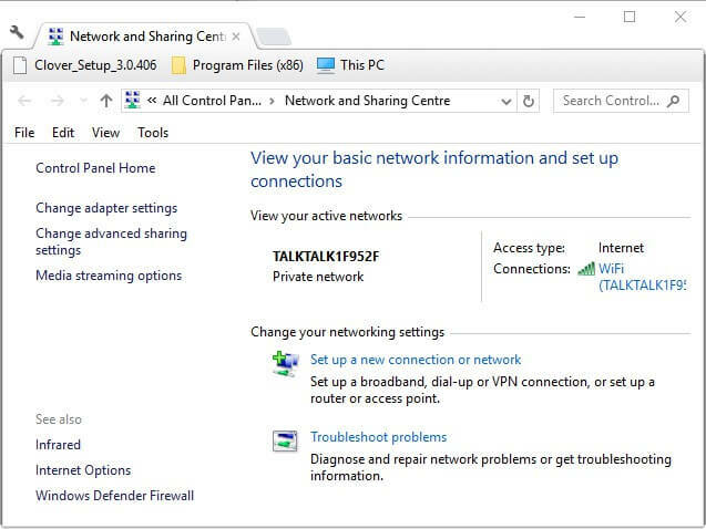 chyba centra sítě a sdílení TAP-Windows Adapter V9
