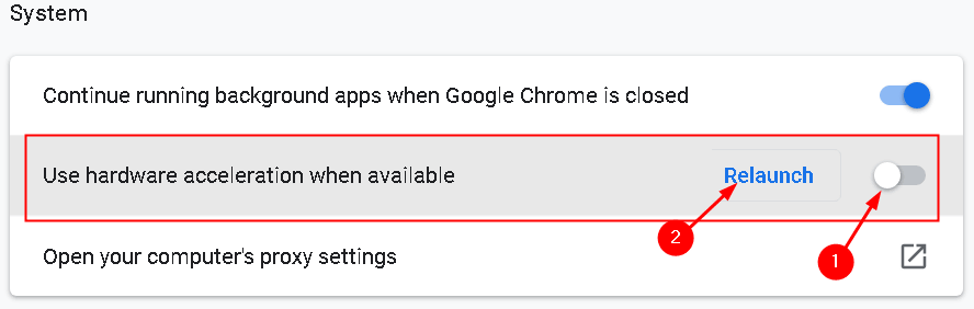 Przyspieszenie sprzętowe wyłączania Chrome Min