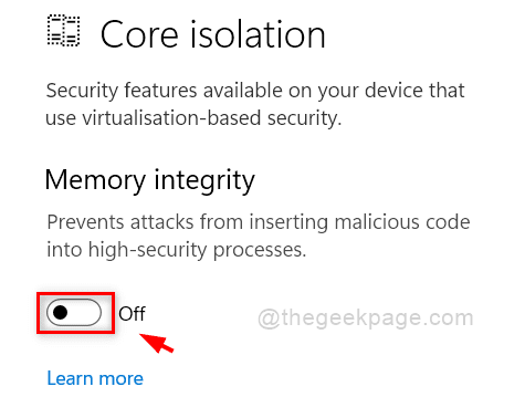 Aislamiento de núcleo de integridad de memoria Seguridad de Windows