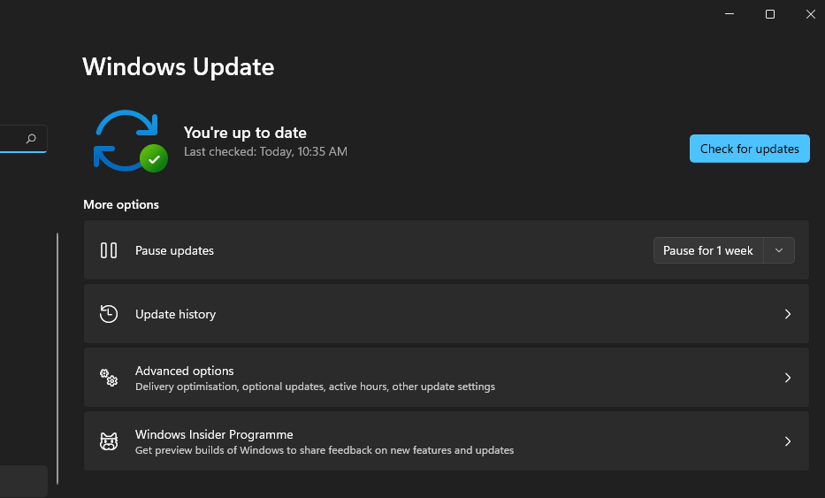 Sprawdź aktualizacje, przycisk Windows 11 bez dźwięku