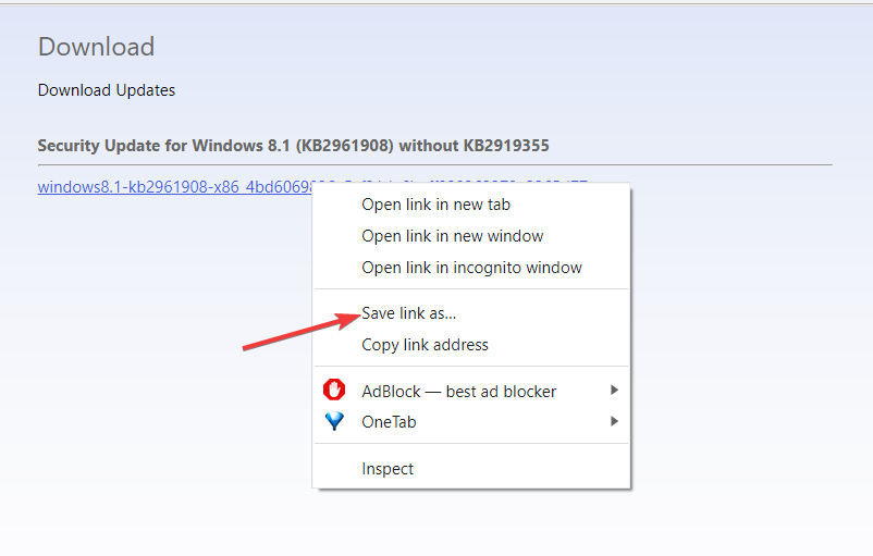 링크 저장 옵션 Windows 11 업데이트 오류 0x800f0922