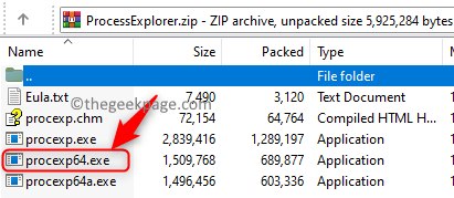 ProcessExplorerのZipファイルでアプリケーションの最小値を選択