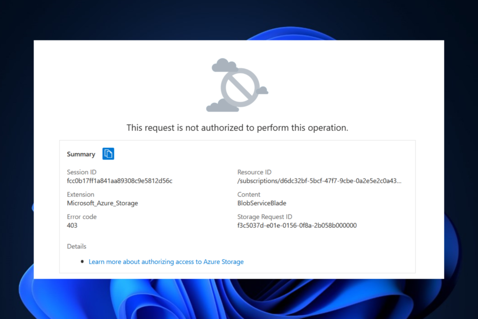 microsoft Azure storage tento požadavek není oprávněn provést tuto operaci