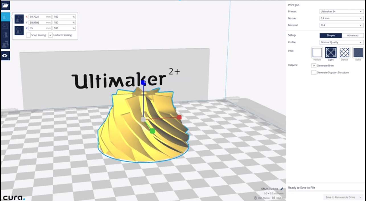 ตัวแบ่งส่วนข้อมูลเครื่องพิมพ์ 3D CraftWare Cura