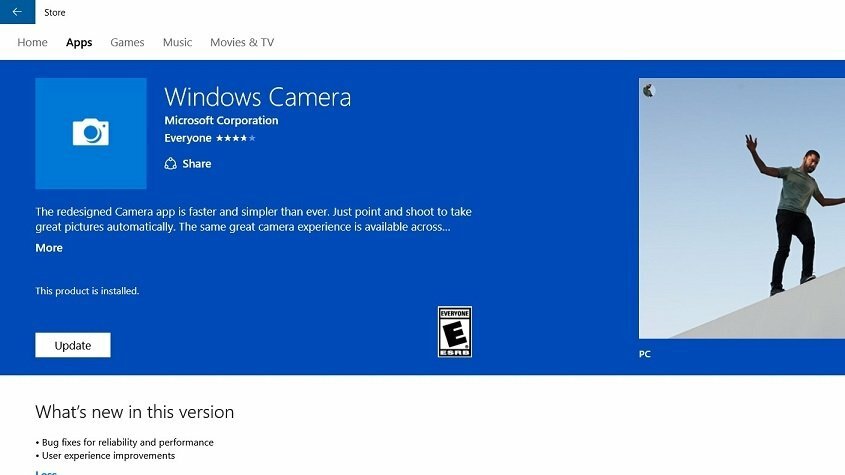 Aplikacija Windows Camera za Windows 10 odstrani nekaj napak