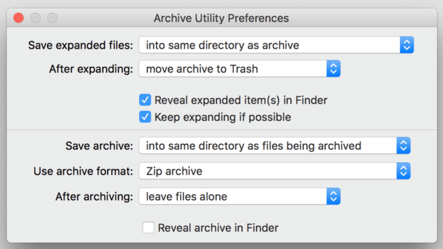 Використовуйте формат архіву, як заархівувати кілька папок mac