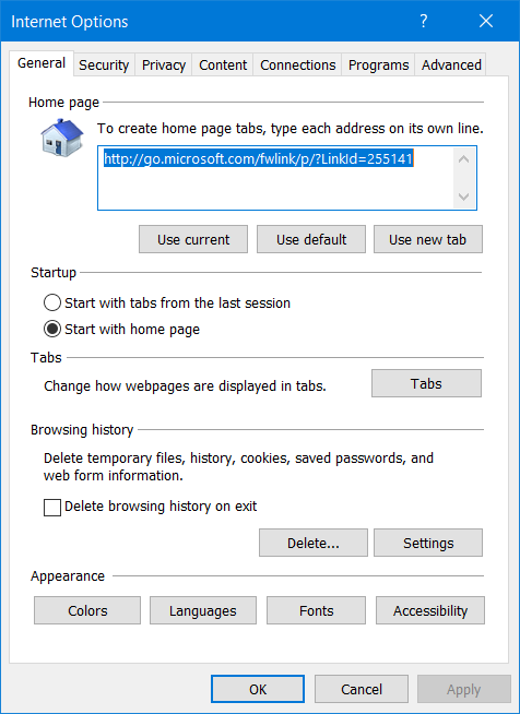Internet Options-vinduet fjern sporingscookies Internet Explorer