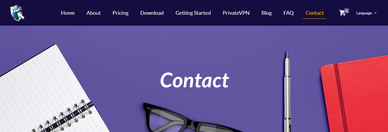 Capture d'écran de la page de contact - VPN One Click a cessé de fonctionner