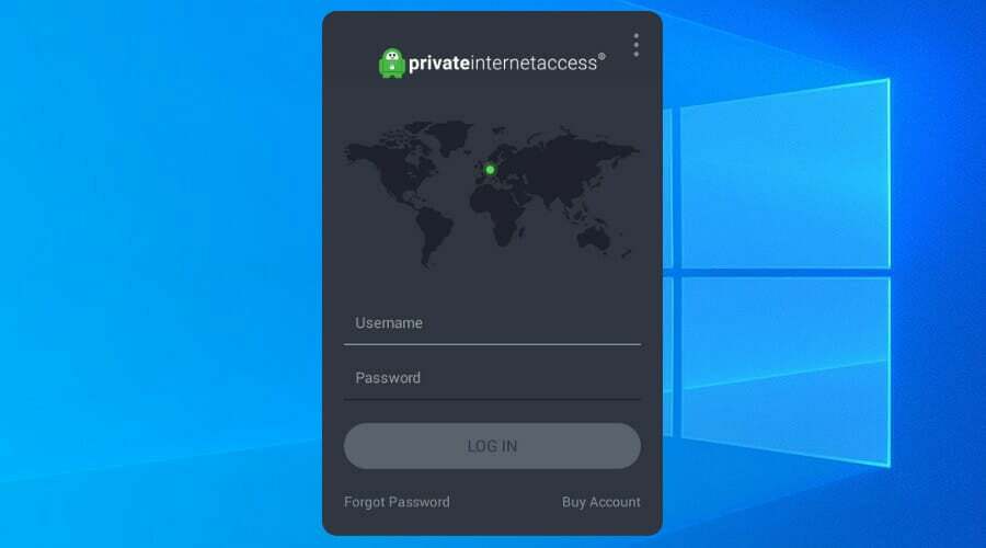 PIA VPN -aloitusnäyttö