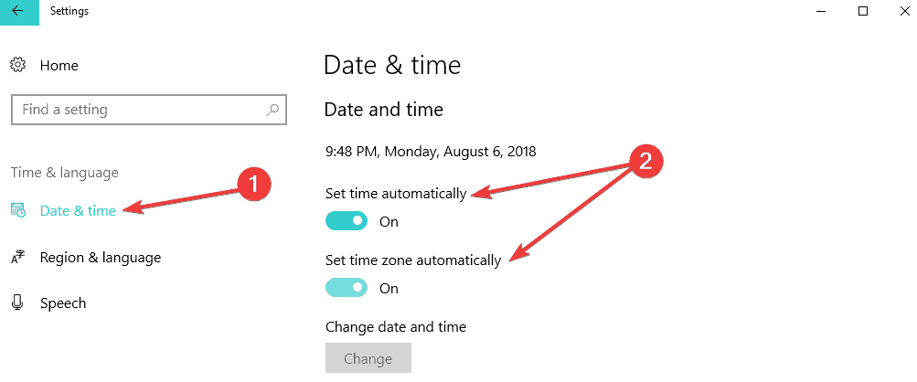 verificar as configurações de data e hora
