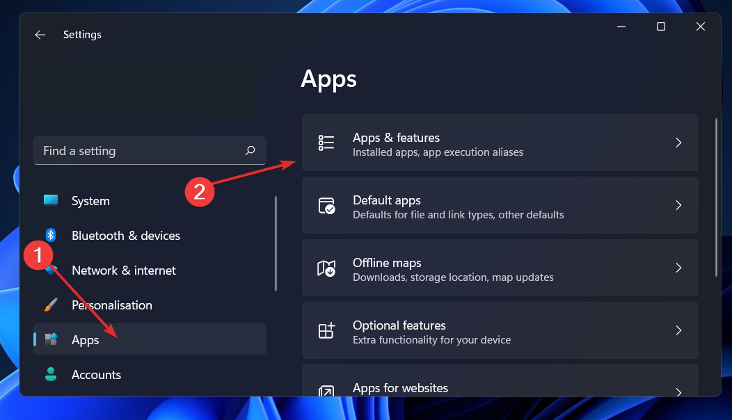 apps-apps-and-feature pašalinti xbox žaidimų juostą windows 11