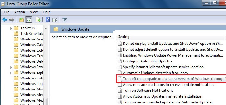ปิดใช้งานนโยบายกลุ่ม Windows Update